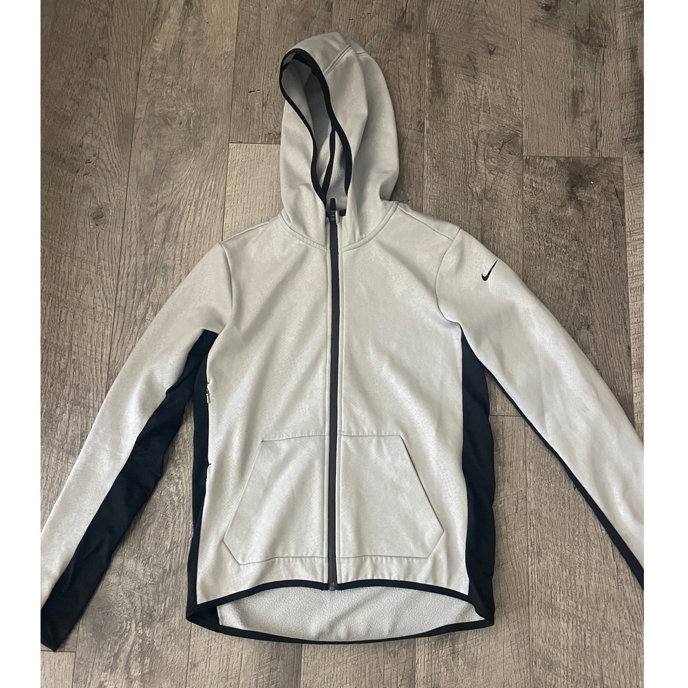 Nike Womens Therma-FIT Full Zip Scuba Hoodie Grey Black Snakeskin Print Small